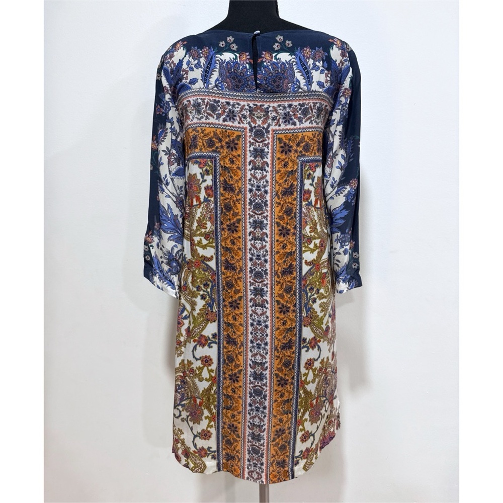 Anthropologie Maeve 100% Silk Barcelona Floral Mirror Scaarf Print Shift Dress 2 - Picture 8 of 12